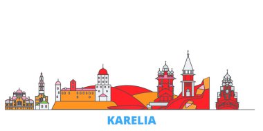 Rusya, Karelia hattı şehir manzarası, düz vektör. Seyahat şehri simgesi, oultine illüstrasyonu, çizgi dünyası simgeleri