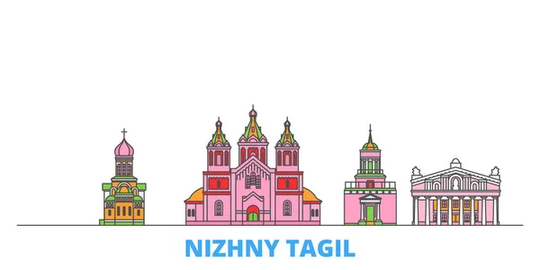 Rusia, paisaje urbano de la línea Nizhny Tagil, vector plano. Monumento de la ciudad de viajes, ilustración de oultine, iconos del mundo de línea — Vector de stock