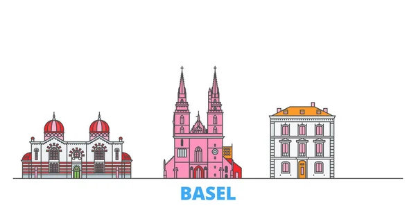 Suiza, paisaje urbano de la línea de Basilea, vector plano. Monumento de la ciudad de viajes, ilustración de oultine, iconos del mundo de línea — Vector de stock