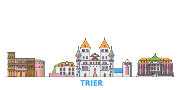 Alemania, paisaje urbano de la línea de Trier, vector plano. Monumento de la ciudad de viajes, ilustración de oultine, iconos del mundo de línea — Vector de stock