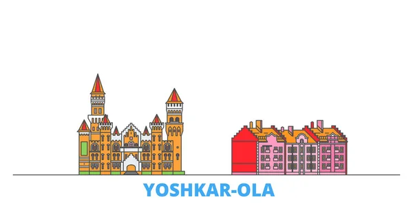 Rusia, paisaje urbano de la línea Yoshkar Ola, vector plano. Monumento de la ciudad de viajes, ilustración de oultine, iconos del mundo de línea — Vector de stock