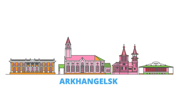 Rusia, paisaje urbano de Arkhangelsk, vector plano. Monumento de la ciudad de viajes, ilustración de oultine, iconos del mundo de línea — Vector de stock