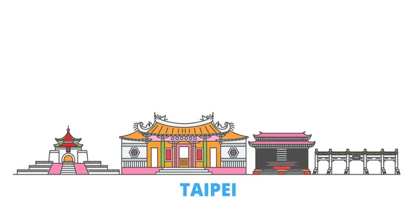 Tchaj-wan, město Taipei, rovný vektor. Turistické památky města, oultine ilustrace, linie světových ikon — Stockový vektor