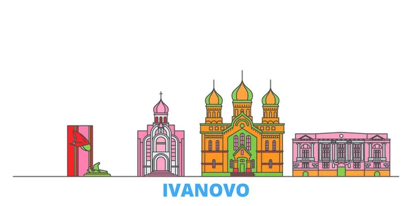 Ρωσία, Ivanovo γραμμή αστικό τοπίο, επίπεδη διάνυσμα. Ταξίδι πόλη ορόσημο, oultine εικονογράφηση, παγκόσμια εικονίδια γραμμή — Διανυσματικό Αρχείο