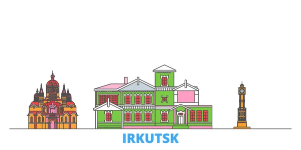 Rusia, paisaje urbano de la línea Irkutsk, vector plano. Monumento de la ciudad de viajes, ilustración de oultine, iconos del mundo de línea — Vector de stock