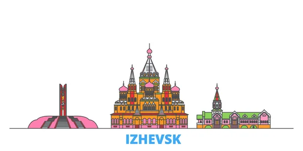Rusia, Izhevsk paisaje urbano línea, vector plano. Monumento de la ciudad de viajes, ilustración de oultine, iconos del mundo de línea — Vector de stock