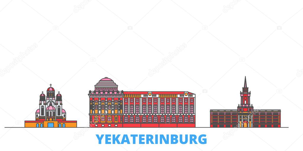 Russia, Yekaterinburg City line cityscape, flat vector. Travel city landmark, oultine illustration, line world icons