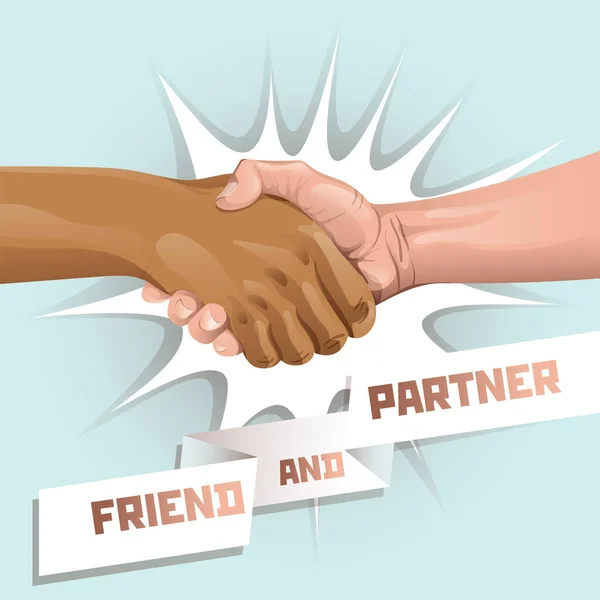 Hand schudden, symbool van vriendschap en samenwerking, zakenpartnerschap. Kleurentekening, geïsoleerd object op een witte achtergrond — Stockvector