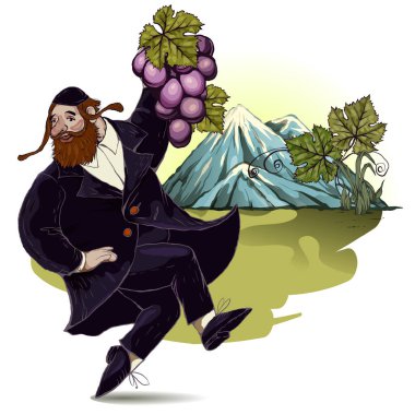 The symbol of the Jewish holiday. A dancing Jew in the background of Mount Sinai. vector The symbol of the Jewish holiday. A dancing Jew in the background of Mount Sinai. vector