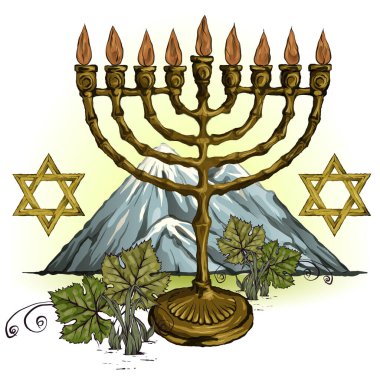 Menorah against the backdrop of Mount Sinai and the Star of David. vector Menorah against the backdrop of Mount Sinai and the Star of David. vector
