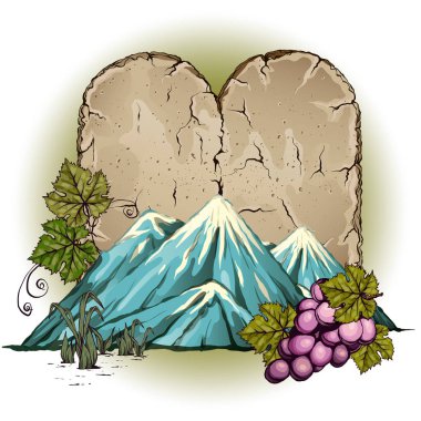 Place for text stone slab, tablets, Mount Sinai, a bunch of grapes. vector Place for text stone slab, tablets, Mount Sinai, a bunch of grapes. vector