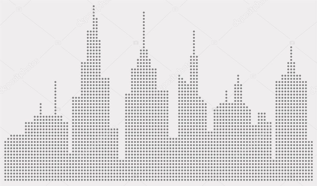 Abstract city silhouette made with many dots