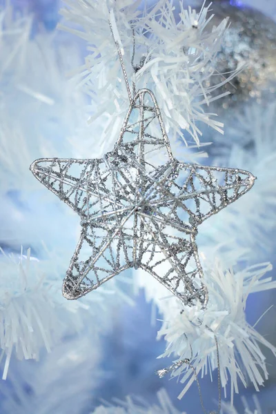 Metaaldraad Glitterlijn Zijn Stervorm Geweven Voor Versiering Witte Kerstboom — Stockfoto