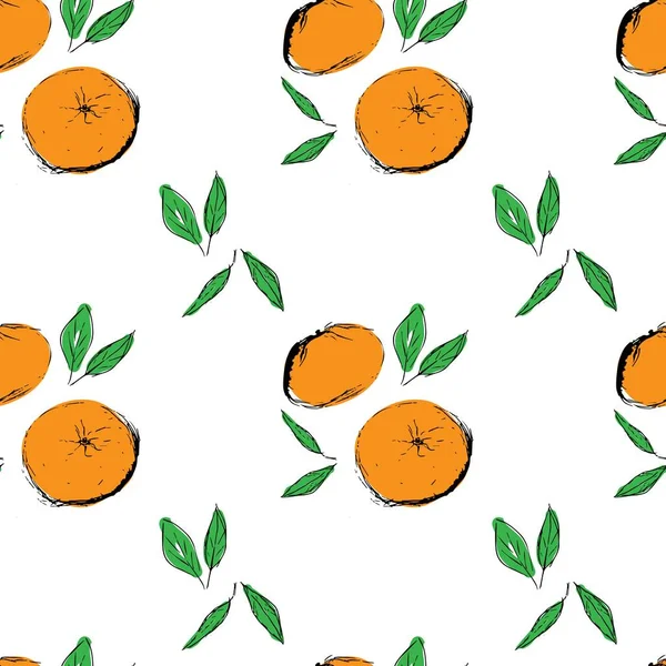 İki mandalina (portakal, mandalina, mandalina) yapraklı. Çizim, beyaz bir arkaplanda el çizimi ve izole edilmiş. Kumaş, tekstil, baskı, menü, karikatür, kartlar, posterler için tasarım ögeleri.