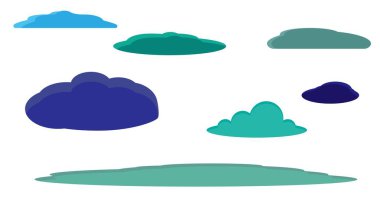 El yapımı bulutlar. Vektör çizimi. Farklı renklerde ilahi bulutlar. Posterler, kartlar, tekstil, simgeler, arkaplanlar için tasarım.