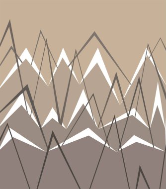 Çizgilerden oluşan dağlar ve basit sivri şekiller. Sönük renklerde vektör düz illüstrasyon. Dağları, tepeleri, geçitleri tasvir eden modern soyutlama. Posterler, kartlar, tekstil, arkaplan, temel tasarım.