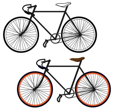 İki bisiklet: çizim ve renk. Beyaz arka planda izole edilmiş spor taşımacılığının vektör düz çizimi. İllüstrasyon pankartlar, kartpostallar, resim ögeleri için tasarlandı.