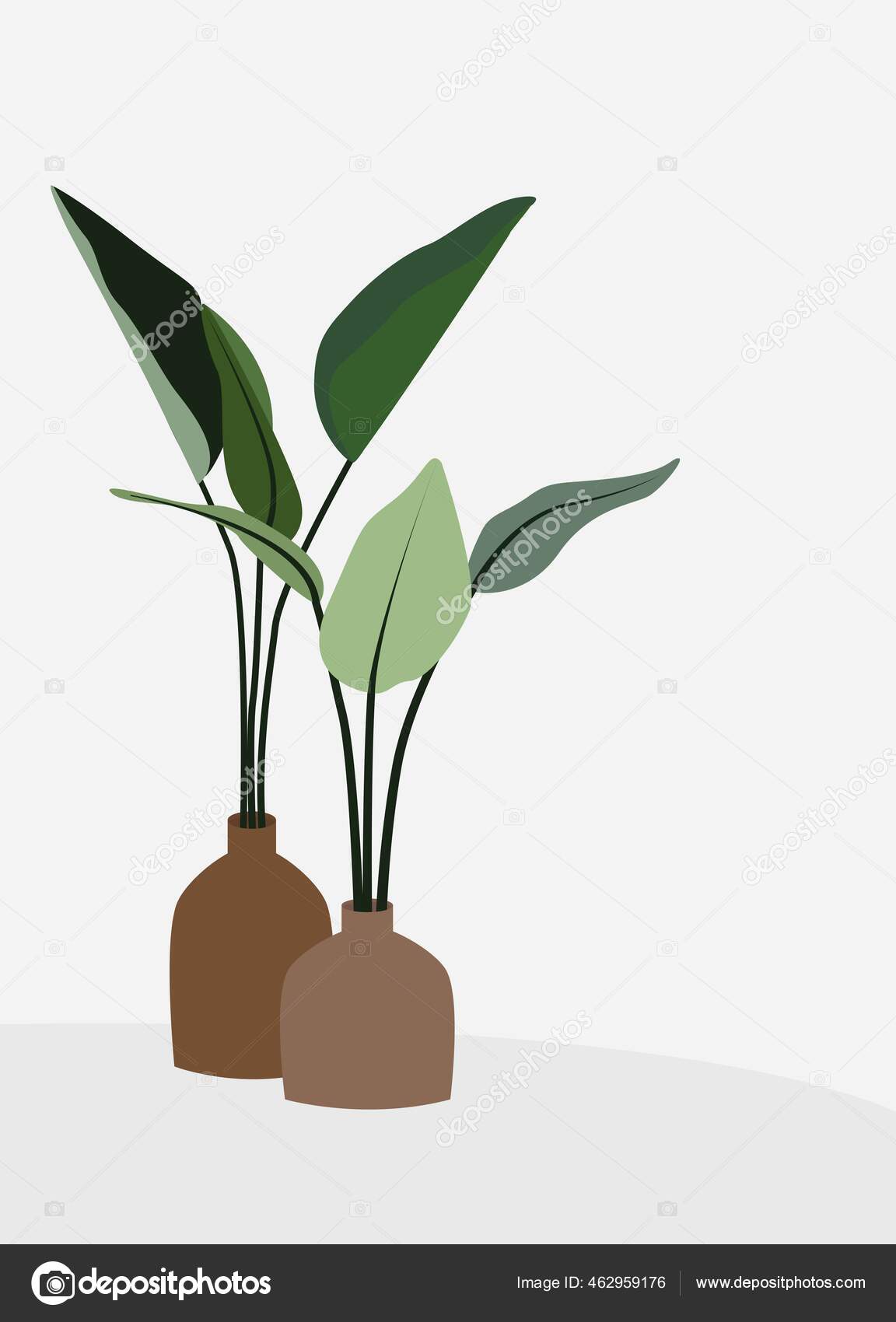 花瓶の植物のベクトルフラットイラスト ポット内のホーム植物 茶色の花茎に緑色の葉 ポストカード ポスター テキスタイル テンプレート インテリアアイテムのデザイン ストックベクター C Alyonka95 23 Yandex Ua