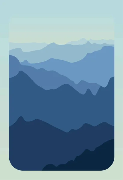 Flat Illustration Blue Tones Vector Image Mountain Theme Ocean Waves — Stock Vector