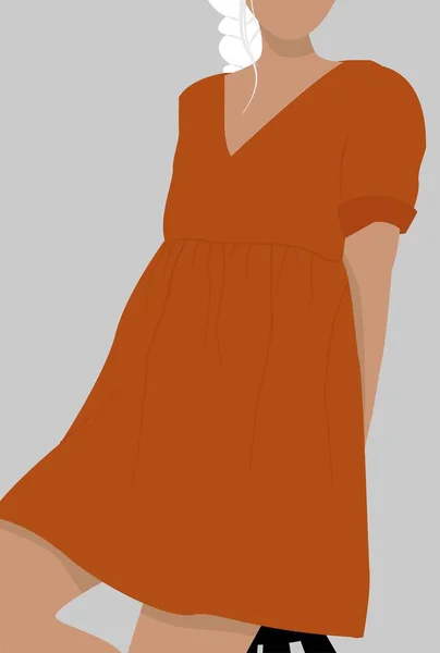 Chica Con Pelo Blanco Una Silla Vestido Naranja Ilustración Plana — Vector de stock