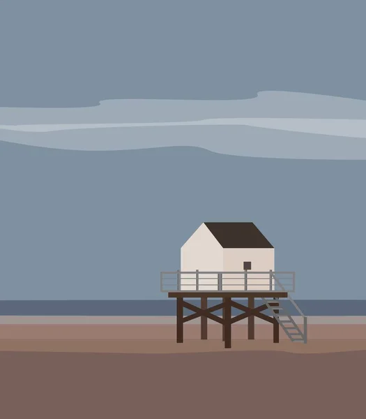 Image Vectorielle Une Maison Bord Mer Une Rivière Avec Une — Image vectorielle