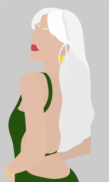 Girl Blond Long Hair Green Dress Vector Flat Illustration Young — Stock Vector