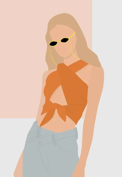 Verano Aspecto Moderno Chica Con Gafas Sol Una Joven Con — Vector de stock