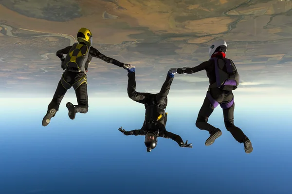 Скайдайверы собирают фигуры в свободном падении . Лицензионные Стоковые Изображения