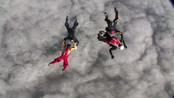 Skydivers συλλέγει σχήμα σε ελεύθερη πτώση — Αρχείο Βίντεο