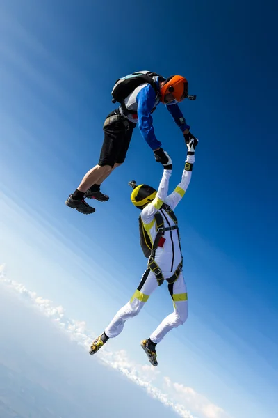 Bir kız ve bir adam skydivers