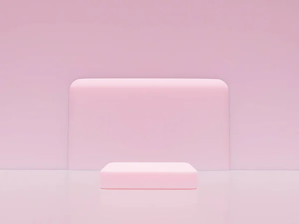 Scene with podium for mock up presentation in pink color and minimalism style with copy space, 3d render abstract background design