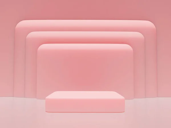 Scena Con Podio Presentazione Mock Colore Rosa Stile Minimalismo Con — Foto Stock