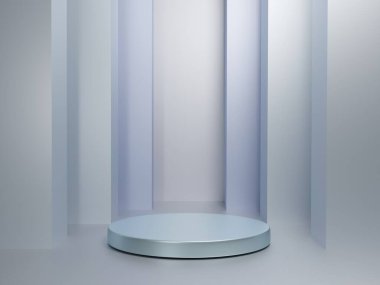 Mavi renk ve minimalizm tarzında sunum için podyum sahnesi, kopyalama alanı ile 3d soyut arkaplan tasarımı