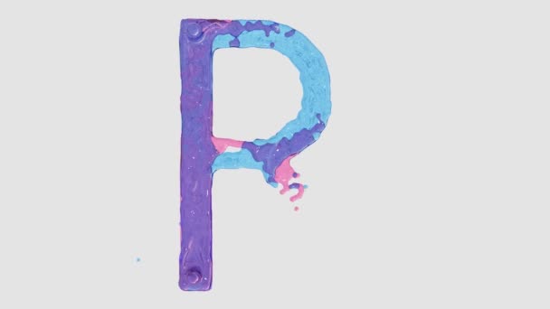 液体字母表 用粉色和蓝色Hd动画液体流动制成的字母R — 图库视频影像