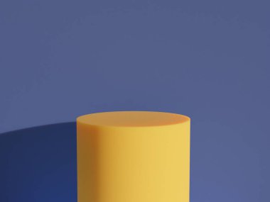 Mavi ve sarı renkli sunum için podyum ve kopyalama alanı olan minimalizm tarzıyla sunum sahnesi, 3d soyut arkaplan tasarımı