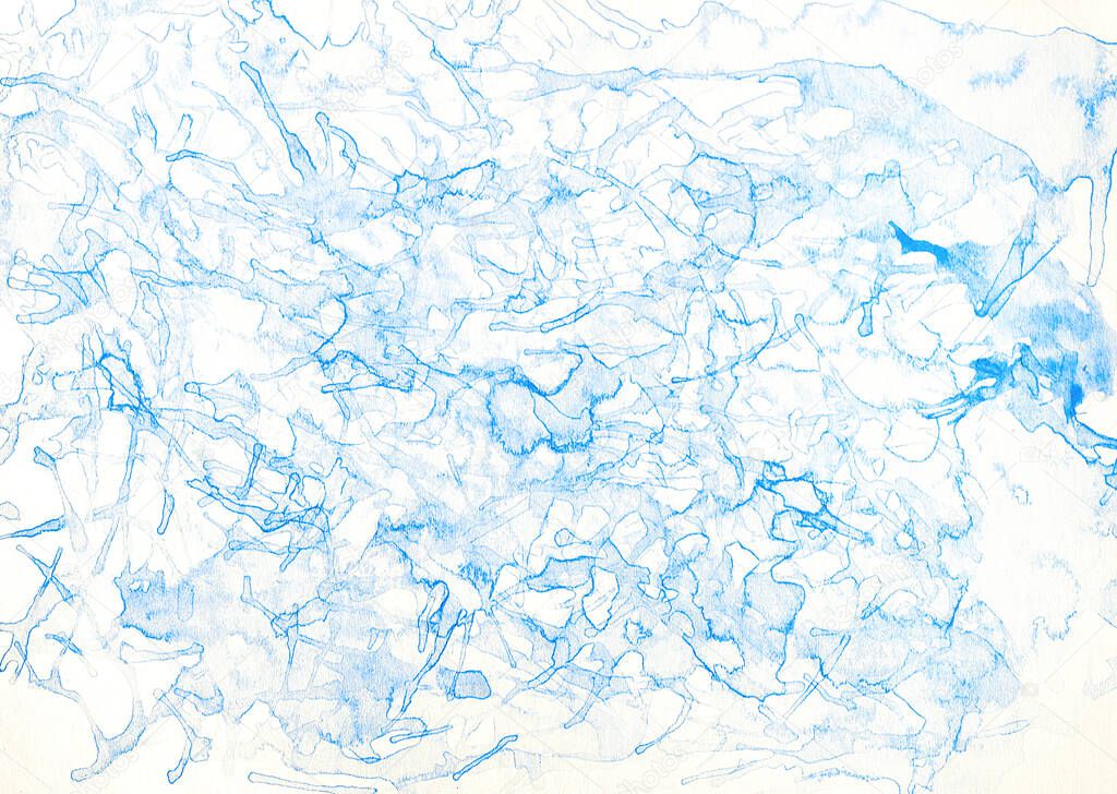 Abstract background in blue color, hand drawn acrylic painting, liquid ink technique