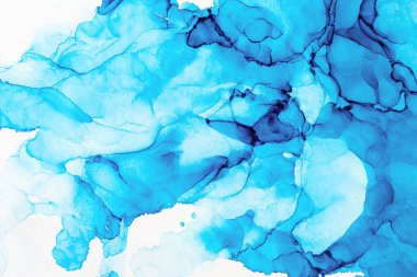 Mavi renkli soyut arkaplan, el yapımı alkol boyası, sıvı mürekkep tekniği.