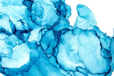 Mavi renkli soyut arkaplan, el yapımı alkol boyası, sıvı mürekkep tekniği.