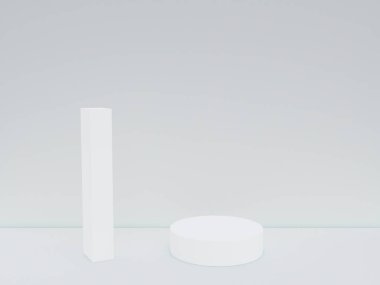Beyaz renk, minimalizm tarzı sunum için podyum sahnesi ve kopya alanı ile 1 numara, soyut arkaplan tasarımı için 3d görünüm