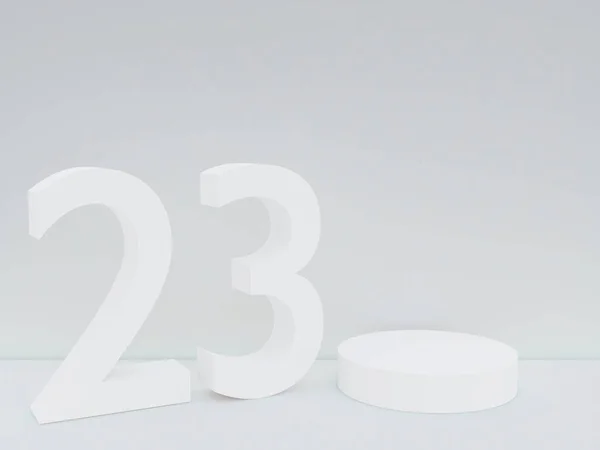 白でモックアッププレゼンテーションのための表彰台とシーン ミニマリズムスタイルと数23コピースペースと 3Dレンダリング抽象的な背景デザイン — ストック写真