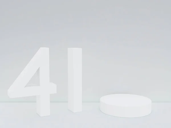Scene with podium for mock up presentation in white color, minimalism style and number 41 with copy space, 3d render abstract background design