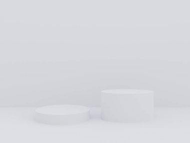 Beyaz renk ve minimalizm tarzında sunum yapmak için podyum sahnesi, kopya alanı ile birlikte 3d görüntüleme, soyut arkaplan tasarımı