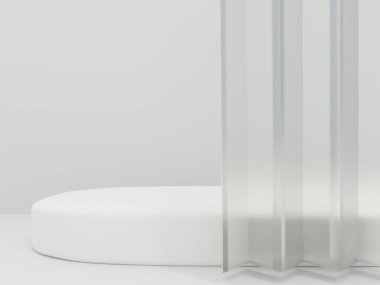 Beyaz renk ve minimalizm tarzında sunum yapmak için podyum sahnesi, kopya alanı ile birlikte 3d görüntüleme, soyut arkaplan tasarımı