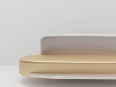 Beyaz renk ve minimalizm tarzında sunum yapmak için podyum sahnesi, kopya alanı ile birlikte 3d görüntüleme, soyut arkaplan tasarımı