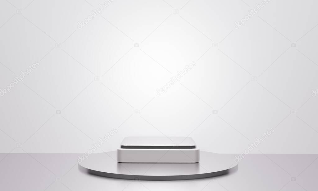 Scene with podium for mock up presentation in minimalism style with copy space, 3d render abstract background design