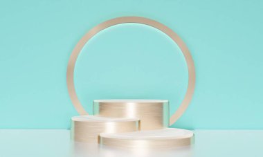 Kopyalama alanı ile minimalizm tarzında sunum yapmak için podyumu olan sahne, soyut arkaplan tasarımını 3d render