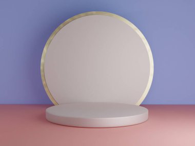 Kopyalama alanı ile minimalizm tarzında sunum yapmak için podyumu olan sahne, soyut arkaplan tasarımını 3d render