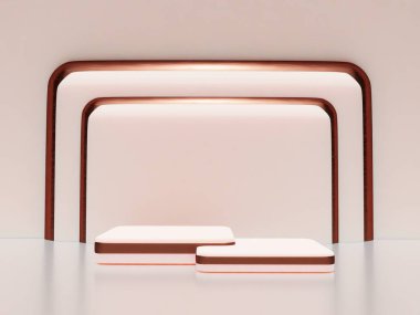 Kopyalama alanı ile minimalizm tarzında sunum yapmak için podyumu olan sahne, soyut arkaplan tasarımını 3d render