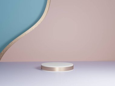 Kopyalama alanı ile minimalizm tarzında sunum yapmak için podyumu olan sahne, soyut arkaplan tasarımını 3d render