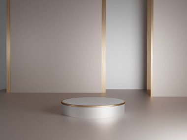 Kopyalama alanı ile minimalizm tarzında sunum yapmak için podyumu olan sahne, soyut arkaplan tasarımını 3d render